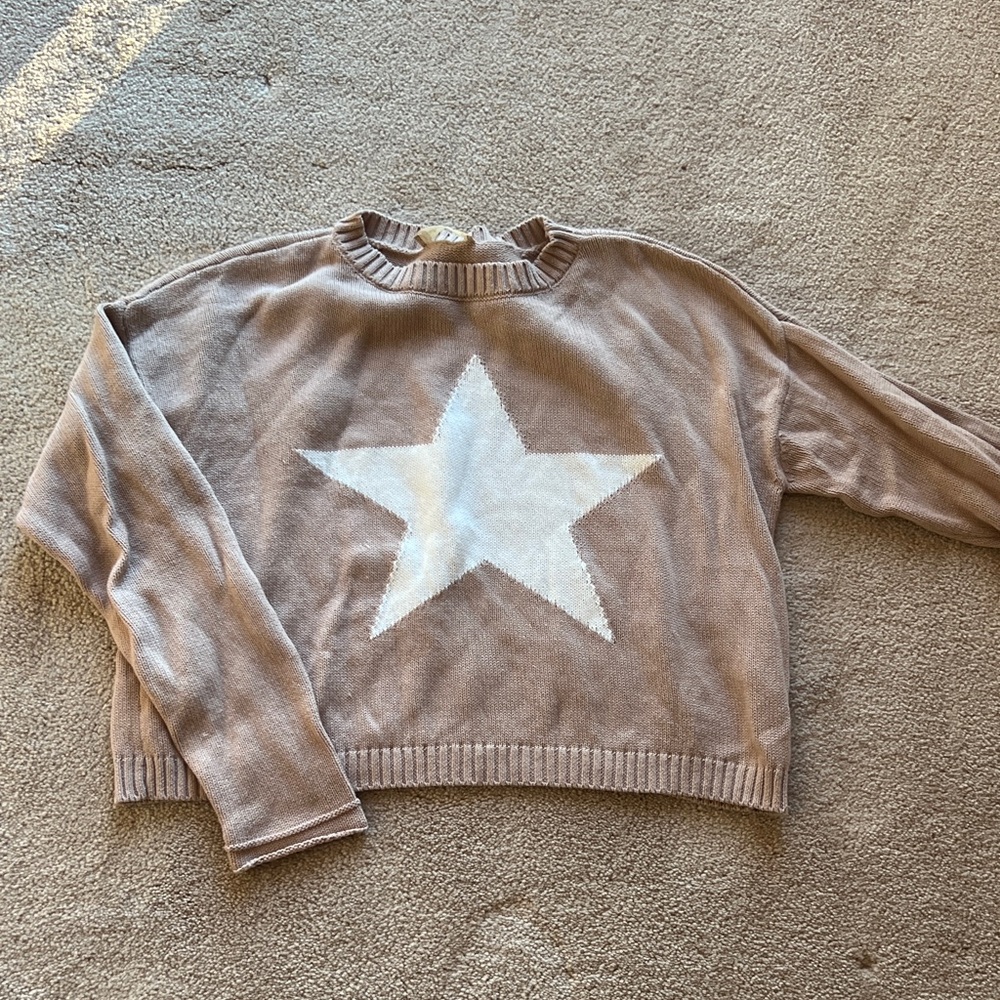 Altar'd State Tan Sweater with White Star